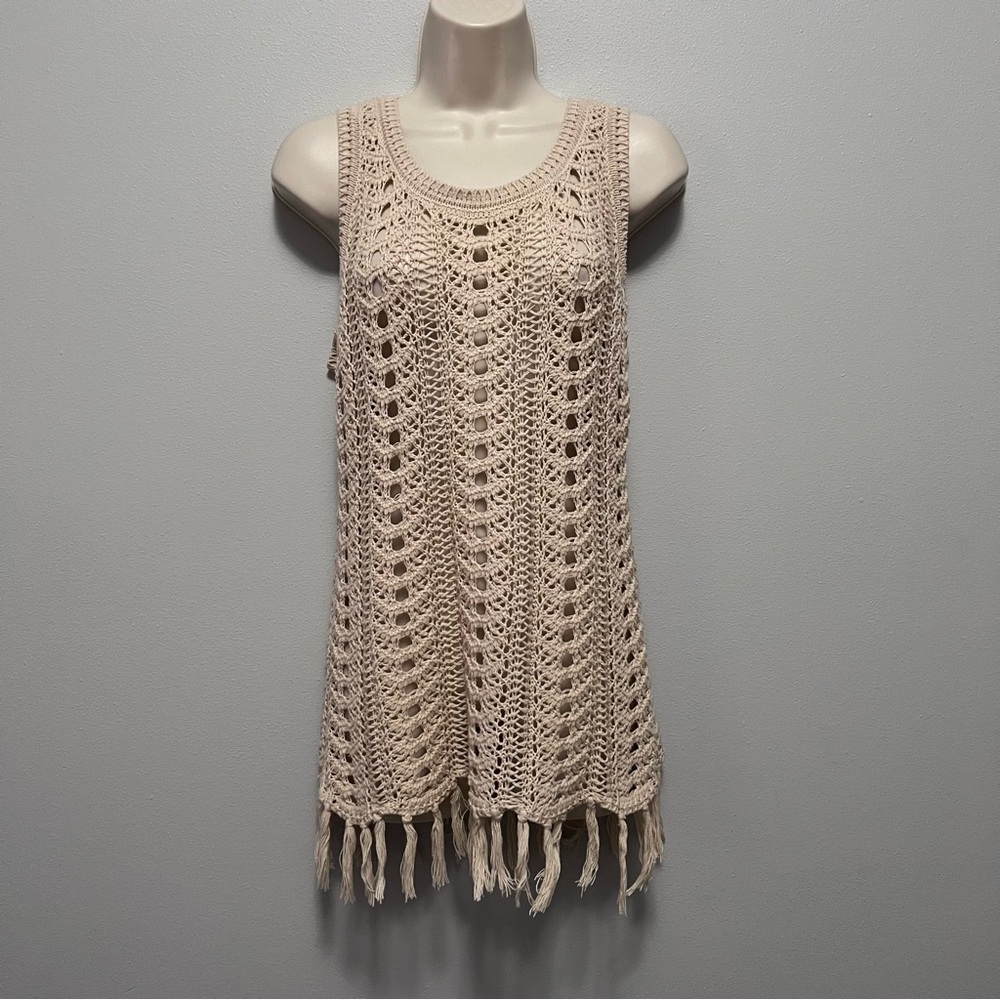 Dressbarn Crochet Fringe Boho Tank Top Size M